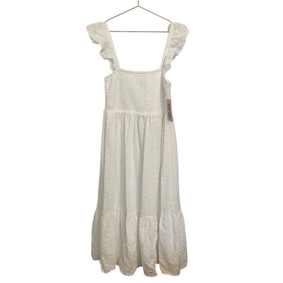 Nanette Lepore White Eyelet Smocked Midi Dress Cotton Size 12 NWT - Picture 1 of 7